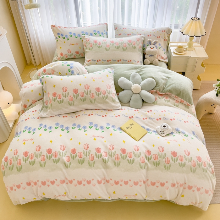 91家纺网 家纺一手货源 找家纺 印季家纺 2025新款加厚印花保暖牛奶绒四件套 花园集市