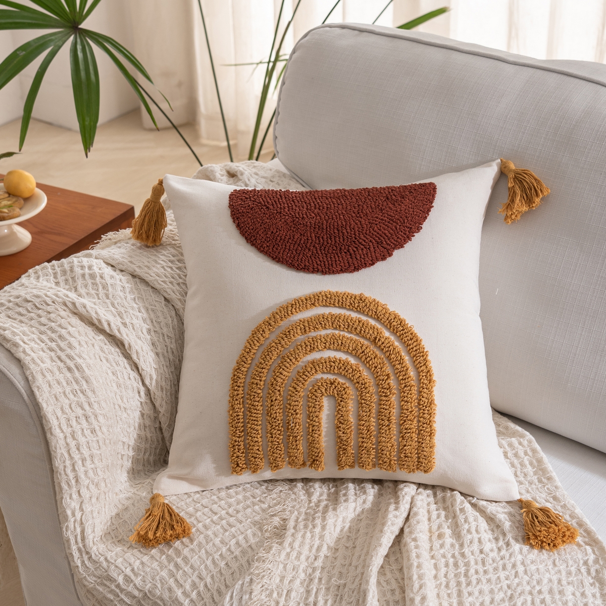 博笔熊家纺 2025新款北欧绣花流苏抱枕 橘