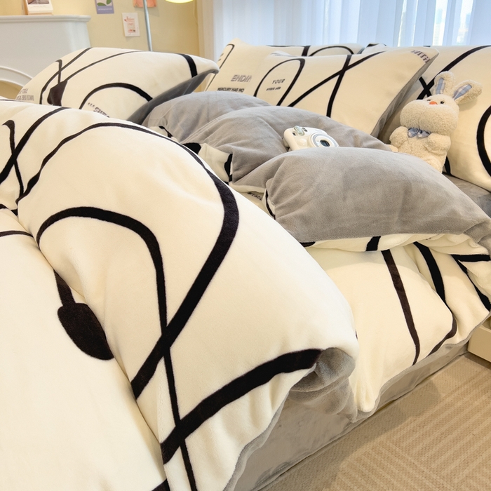印季家纺 2025新款加厚印花保暖牛奶绒四件套 绘心-米