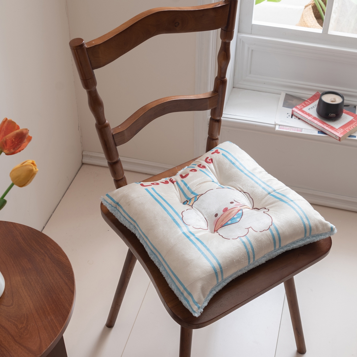 博笔熊家纺 2025新款双面卡通坐垫 条纹西高地