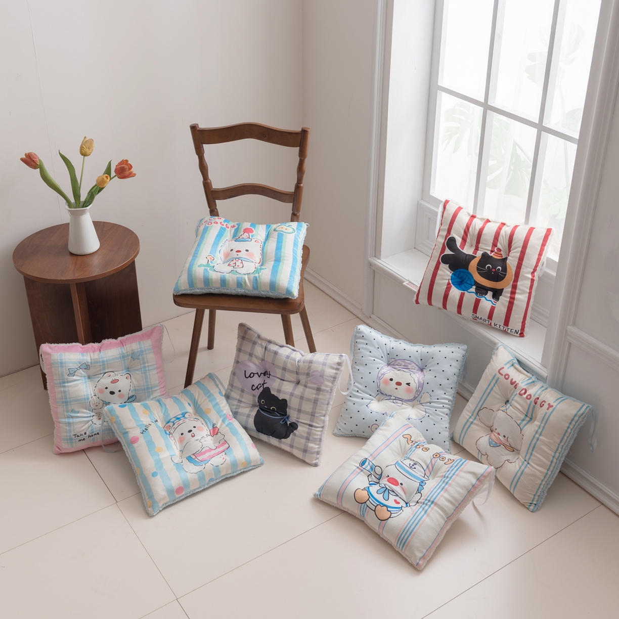 91家纺网 家纺一手货源 找家纺 博笔熊家纺 2025新款双面卡通坐垫 组合图仅做展示不可下单