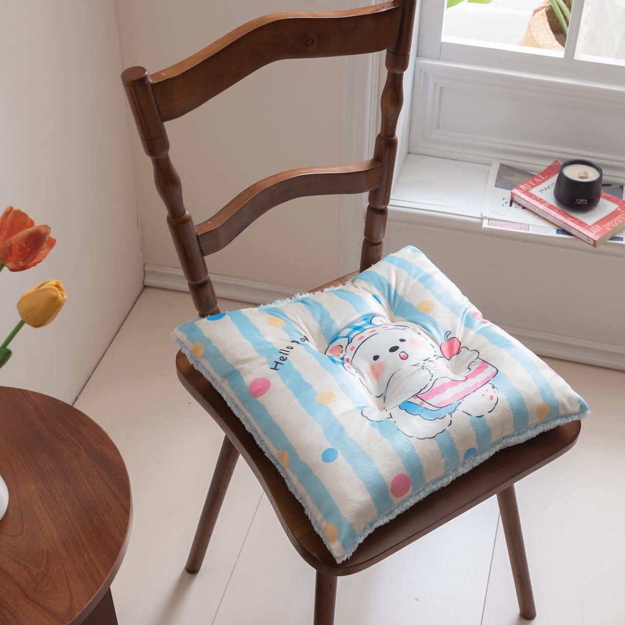 博笔熊家纺 2025新款双面卡通坐垫 甜品西高地