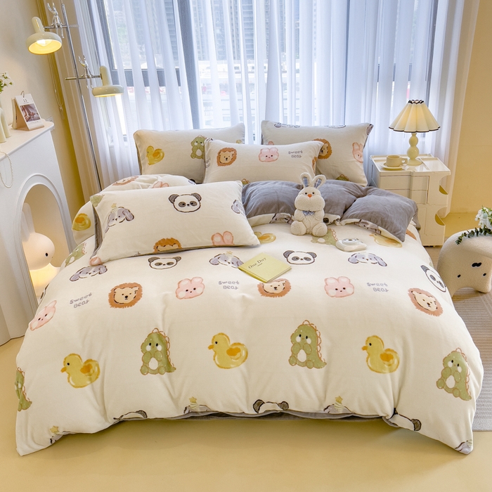 91家纺网 家纺一手货源 找家纺 印季家纺 2025新款加厚印花保暖牛奶绒四件套 萌物