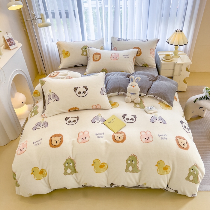 91家纺网 家纺一手货源 找家纺 印季家纺 2025新款加厚印花保暖牛奶绒四件套 萌物