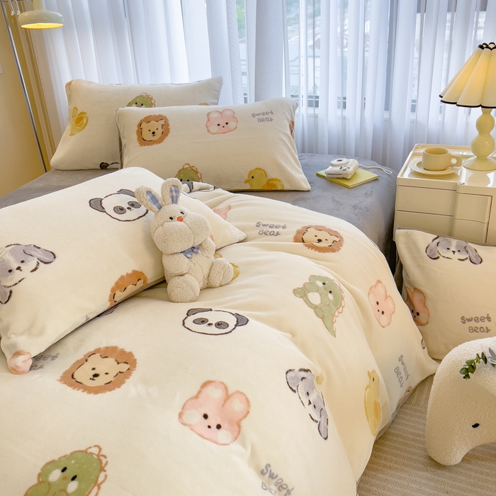 91家纺网 家纺一手货源 找家纺 印季家纺 2025新款加厚印花保暖牛奶绒四件套 萌物