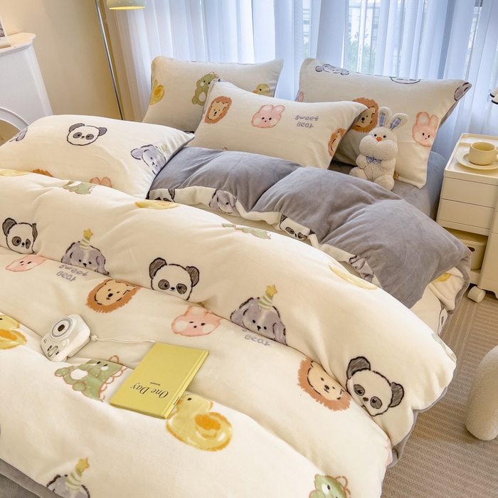 91家纺网 家纺一手货源 找家纺 印季家纺 2025新款加厚印花保暖牛奶绒四件套 萌物