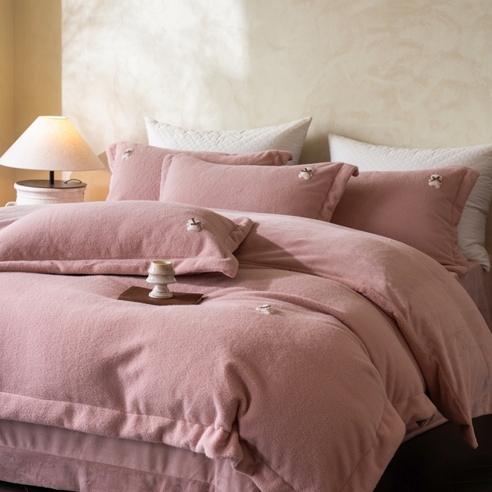 佳汐蓝家纺 2025新款糯米绒四件套系列（床单圆角卷边） 糯米绒-裸粉