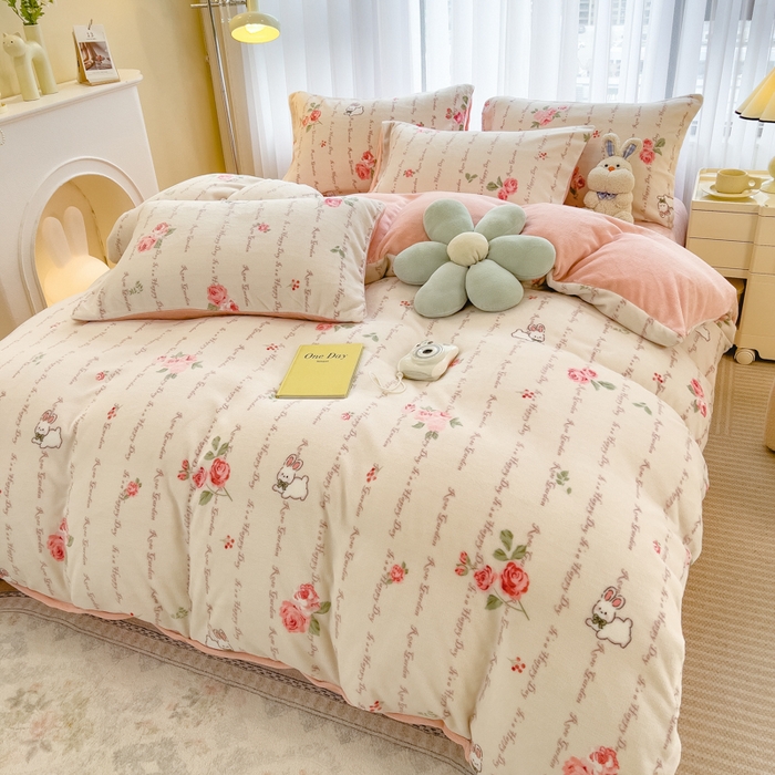 91家纺网 家纺一手货源 找家纺 印季家纺 2025新款加厚印花保暖牛奶绒四件套 雀跃