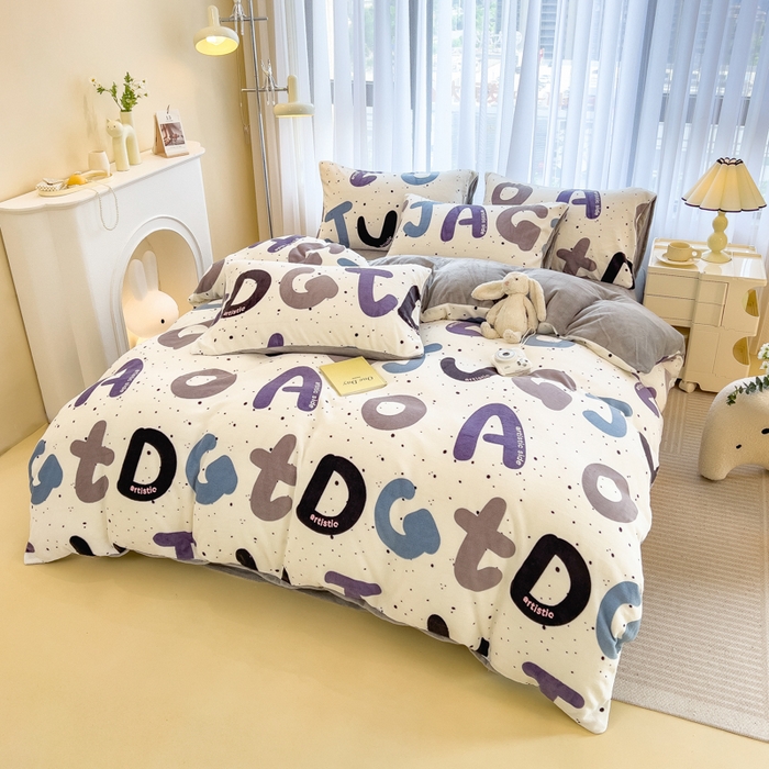 91家纺网 家纺一手货源 找家纺 印季家纺 2025新款加厚印花保暖牛奶绒四件套 少年派