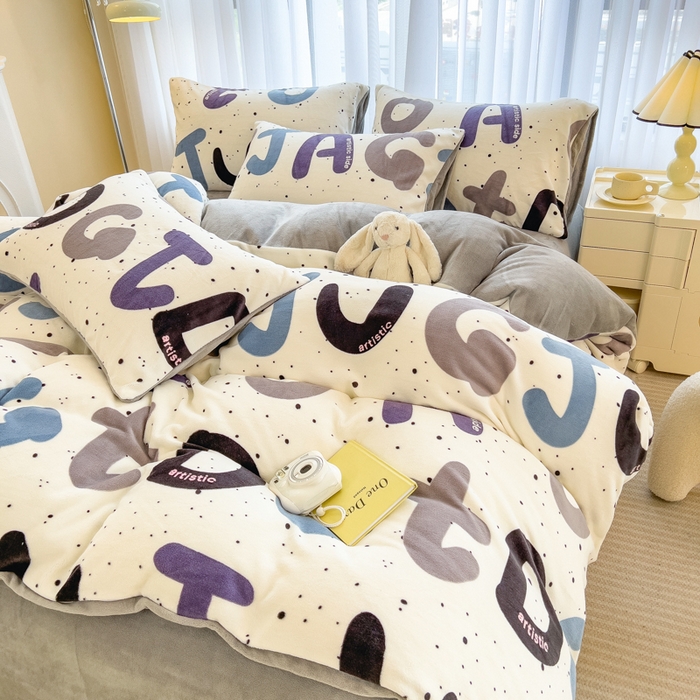 91家纺网 家纺一手货源 找家纺 印季家纺 2025新款加厚印花保暖牛奶绒四件套 少年派