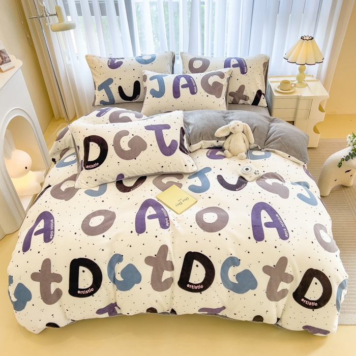 91家纺网 家纺一手货源 找家纺 印季家纺 2025新款加厚印花保暖牛奶绒四件套 少年派