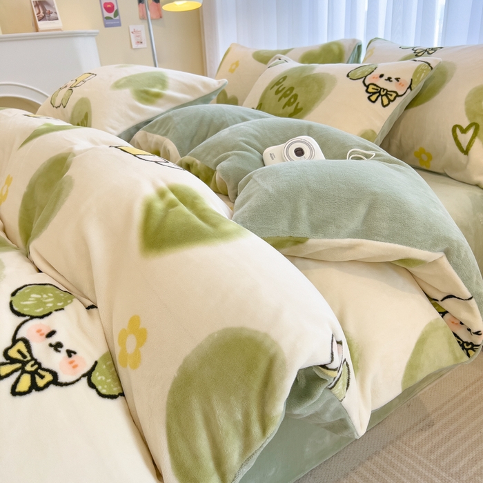 印季家纺 2025新款加厚印花保暖牛奶绒四件套 小青梅