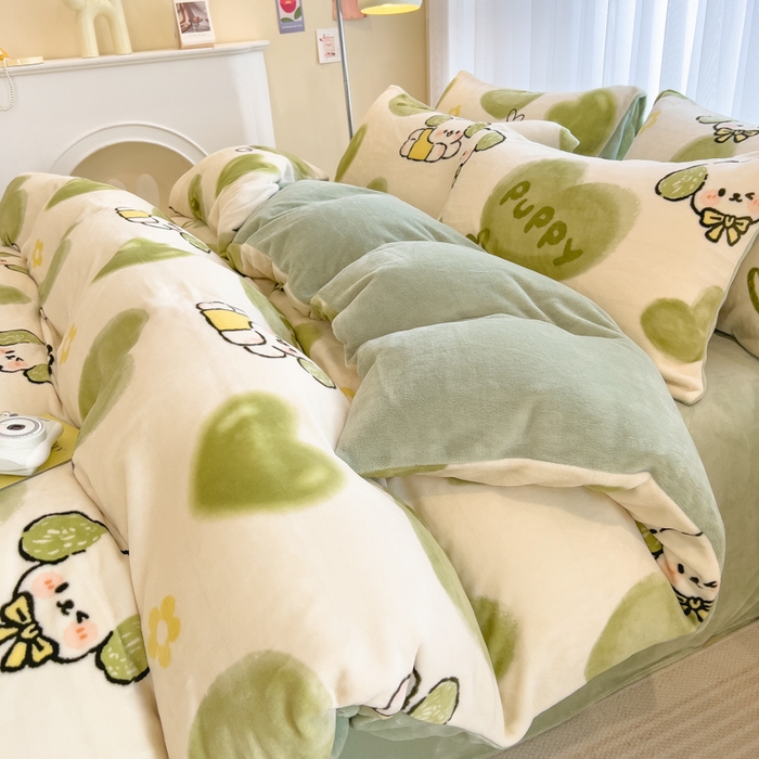 91家纺网 家纺一手货源 找家纺 印季家纺 2025新款加厚印花保暖牛奶绒四件套 小青梅