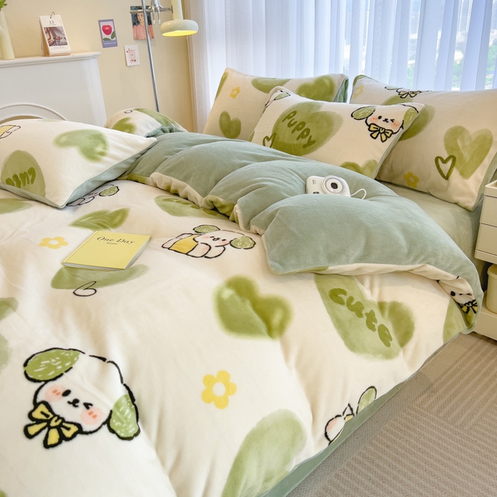 91家纺网 家纺一手货源 找家纺 印季家纺 2025新款加厚印花保暖牛奶绒四件套 小青梅