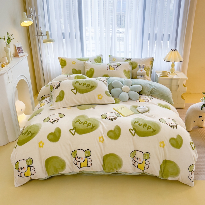 91家纺网 家纺一手货源 找家纺 印季家纺 2025新款加厚印花保暖牛奶绒四件套 小青梅