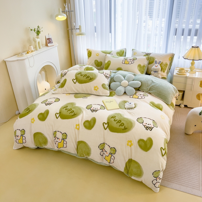 91家纺网 家纺一手货源 找家纺 印季家纺 2025新款加厚印花保暖牛奶绒四件套 小青梅