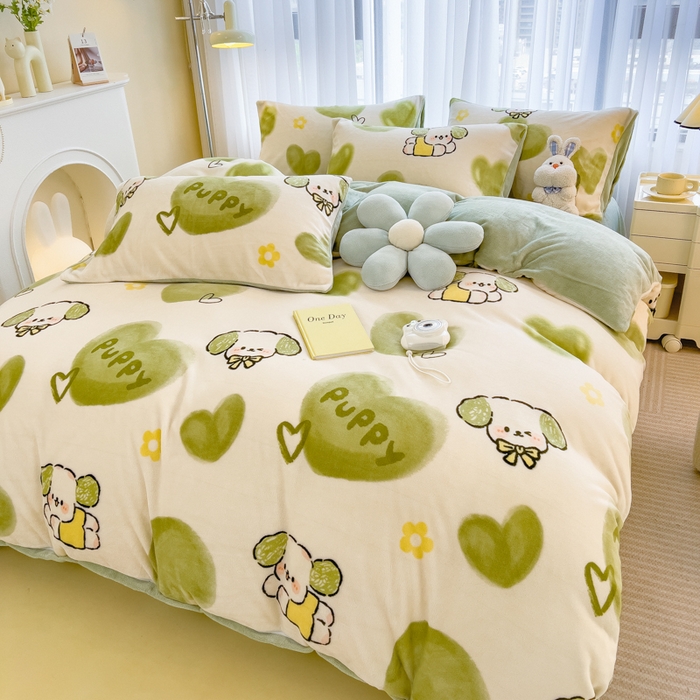 91家纺网 家纺一手货源 找家纺 印季家纺 2025新款加厚印花保暖牛奶绒四件套 小青梅