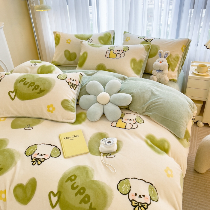 91家纺网 家纺一手货源 找家纺 印季家纺 2025新款加厚印花保暖牛奶绒四件套 小青梅