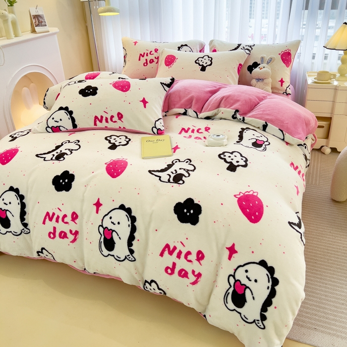 91家纺网 家纺一手货源 找家纺 印季家纺 2025新款加厚印花保暖牛奶绒四件套 心动信号