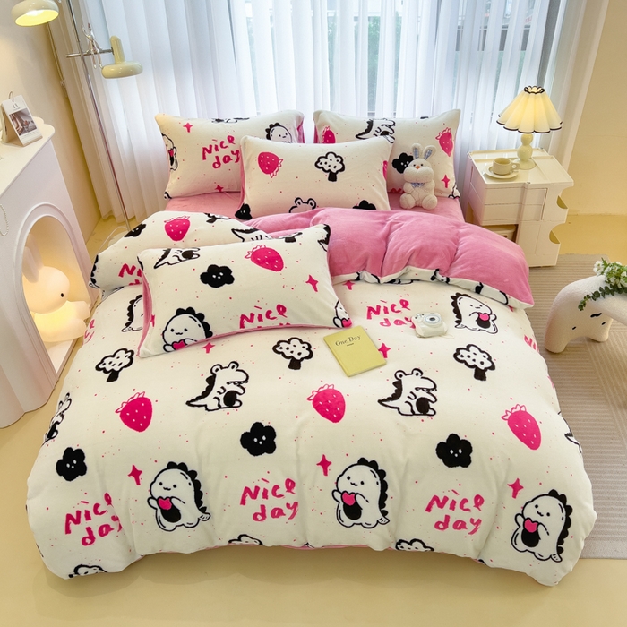 91家纺网 家纺一手货源 找家纺 印季家纺 2025新款加厚印花保暖牛奶绒四件套 心动信号