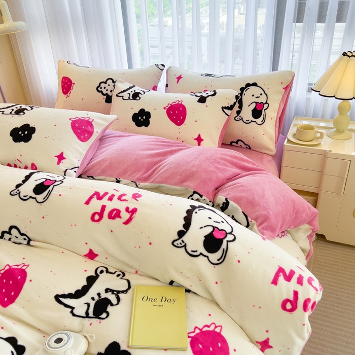 91家纺网 家纺一手货源 找家纺 印季家纺 2025新款加厚印花保暖牛奶绒四件套 心动信号