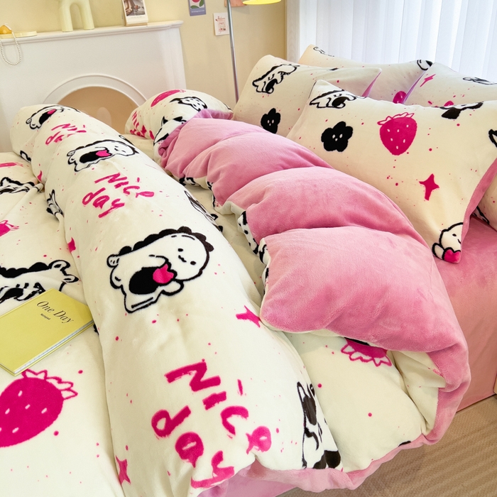 91家纺网 家纺一手货源 找家纺 印季家纺 2025新款加厚印花保暖牛奶绒四件套 心动信号