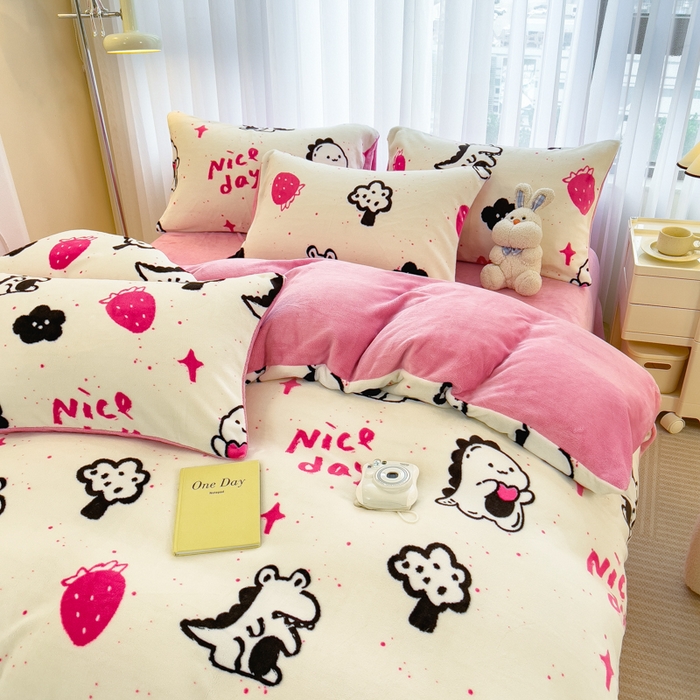 91家纺网 家纺一手货源 找家纺 印季家纺 2025新款加厚印花保暖牛奶绒四件套 心动信号