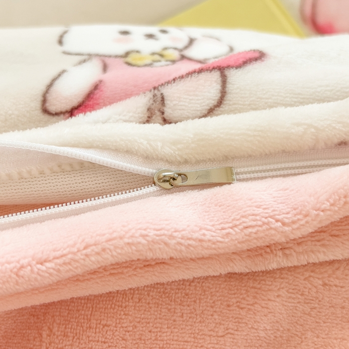 91家纺网 家纺一手货源 找家纺 印季家纺 2025新款加厚印花保暖牛奶绒四件套 郁兔-粉