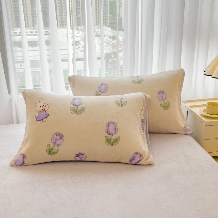 91家纺网 家纺一手货源 找家纺 印季家纺 2025新款加厚印花保暖牛奶绒四件套 郁兔-紫