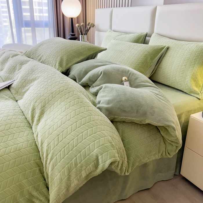 91家纺网 家纺一手货源 找家纺 （总）印季家纺 2025新款立体剪花麦穗牛奶绒四件套