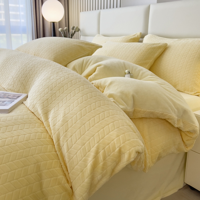 印季家纺 2025新款立体剪花麦穗牛奶绒四件套 亮黄