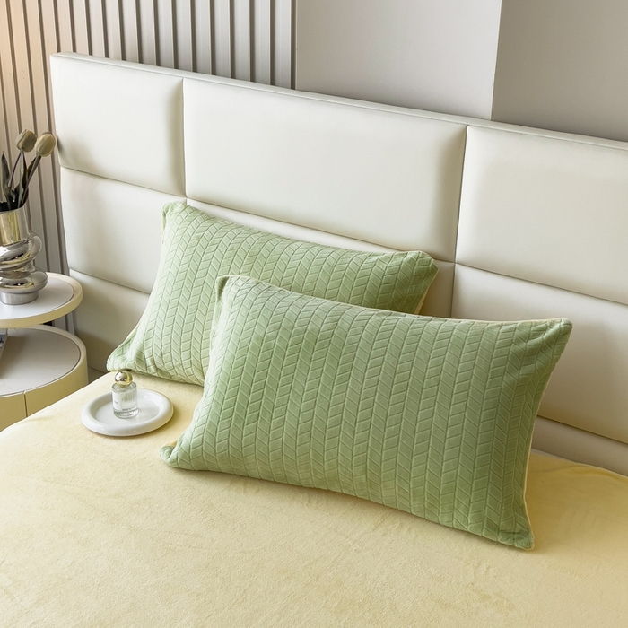 91家纺网 家纺一手货源 找家纺 印季家纺 2025新款立体剪花麦穗牛奶绒四件套 草绿-亮黄