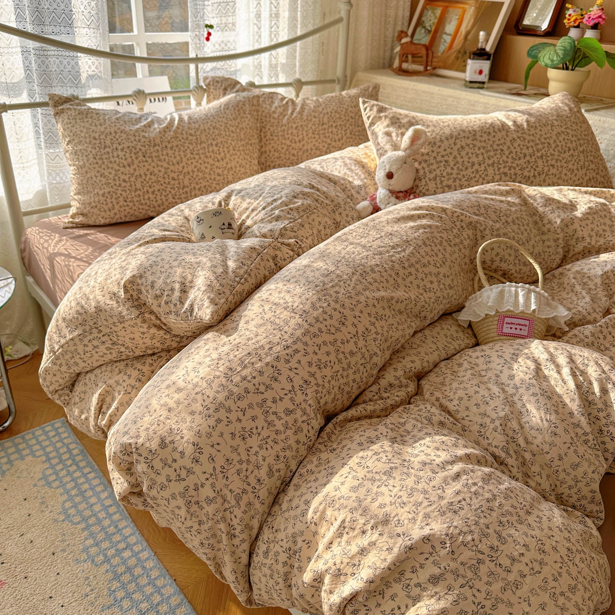 91家纺网 家纺一手货源 找家纺 （总）优选 2025新款加厚爆款小布袋韩国古法水洗棉床单学生三件套床笠款四件套