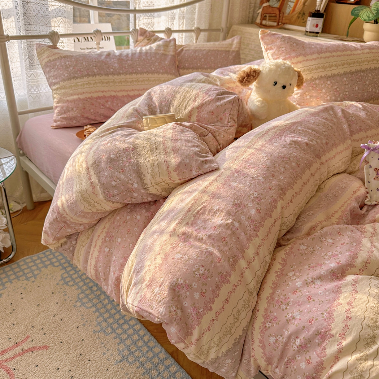 91家纺网 家纺一手货源 找家纺 （总）优选 2025新款加厚爆款小布袋韩国古法水洗棉床单学生三件套床笠款四件套