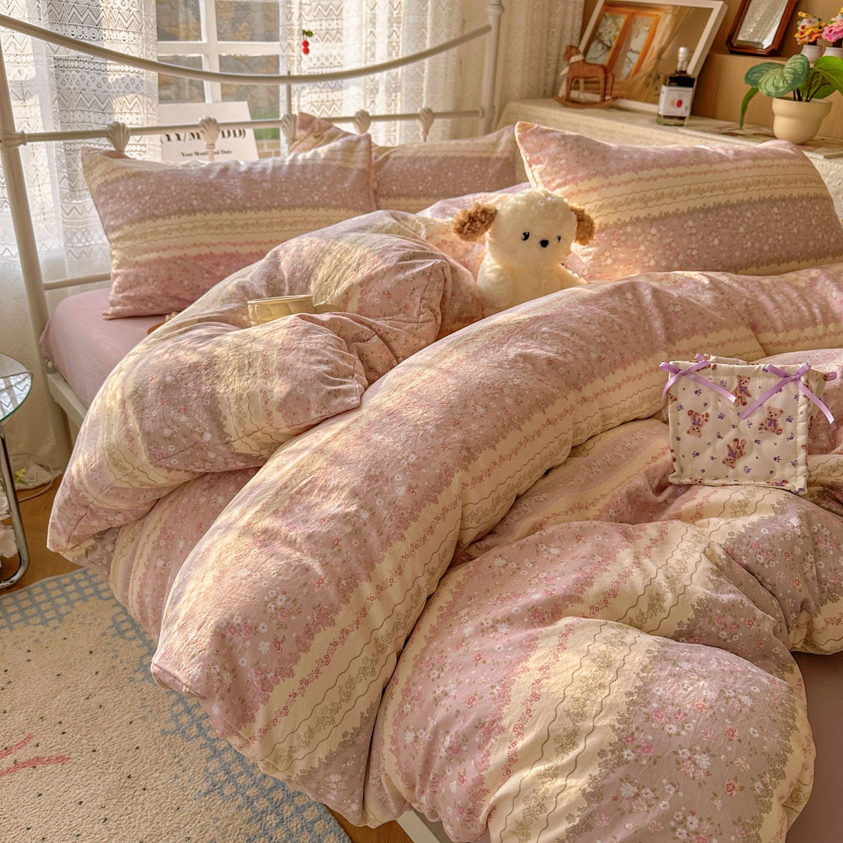 （总）优选 2025新款加厚爆款小布袋韩国古法水洗棉床单学生三件套床笠款四件套