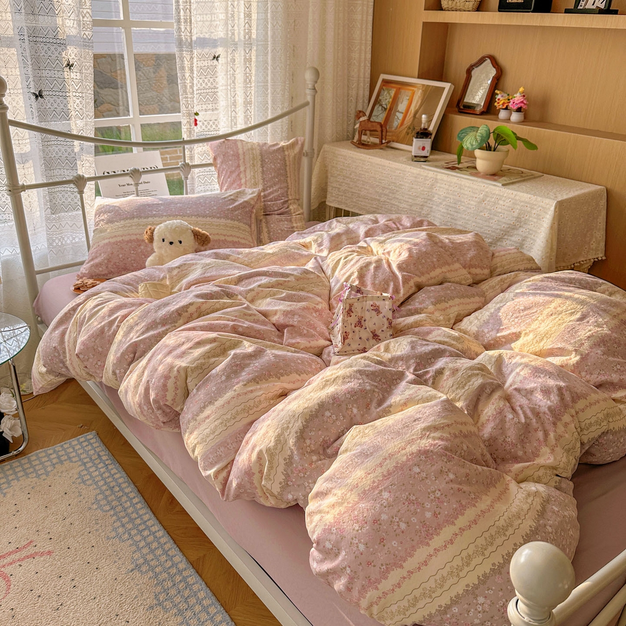 91家纺网 家纺一手货源 找家纺 （总）优选 2025新款加厚爆款小布袋韩国古法水洗棉床单学生三件套床笠款四件套