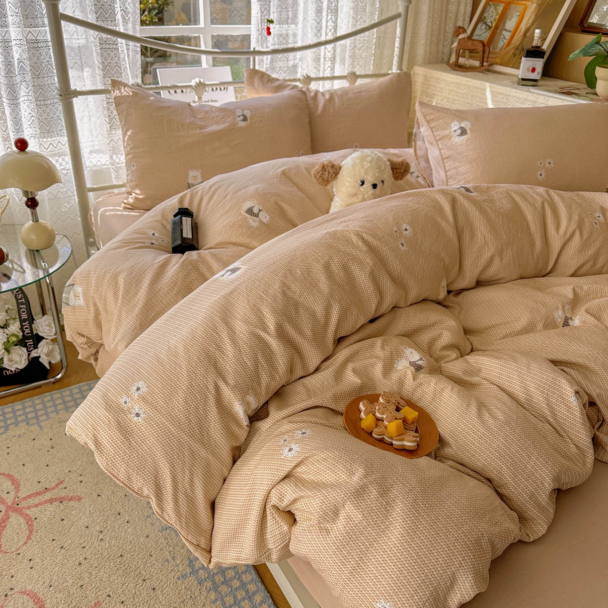 优选 2025新款加厚爆款小布袋韩国古法水洗棉床单学生三件套床笠款四件套 爱丽丝