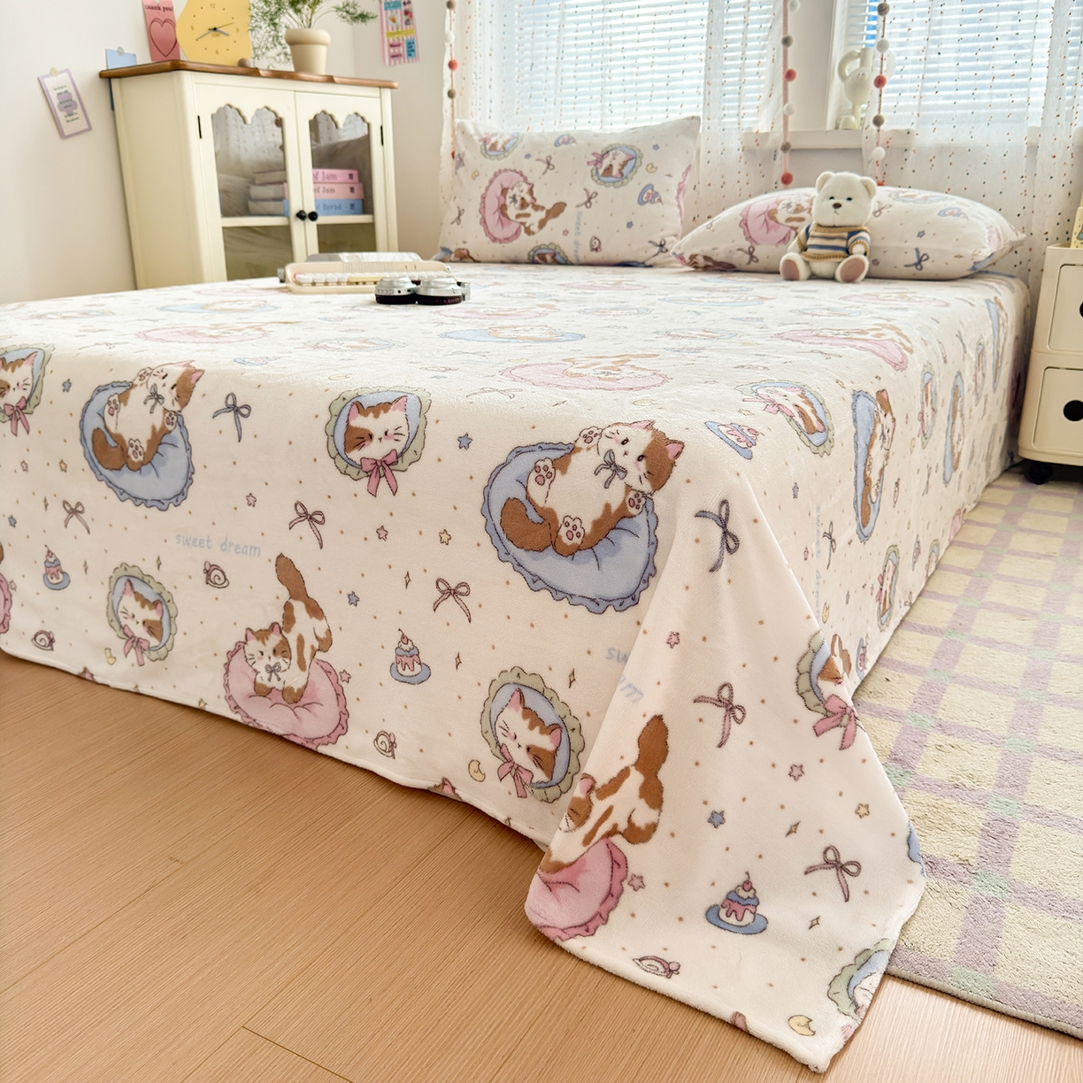 91家纺网 家纺一手货源 找家纺 （总）沐芷 2025 A类牛奶绒床单高克重加厚床单单件加绒床单三件套珊瑚绒 提供买家秀（下载文件包，包含买家秀）