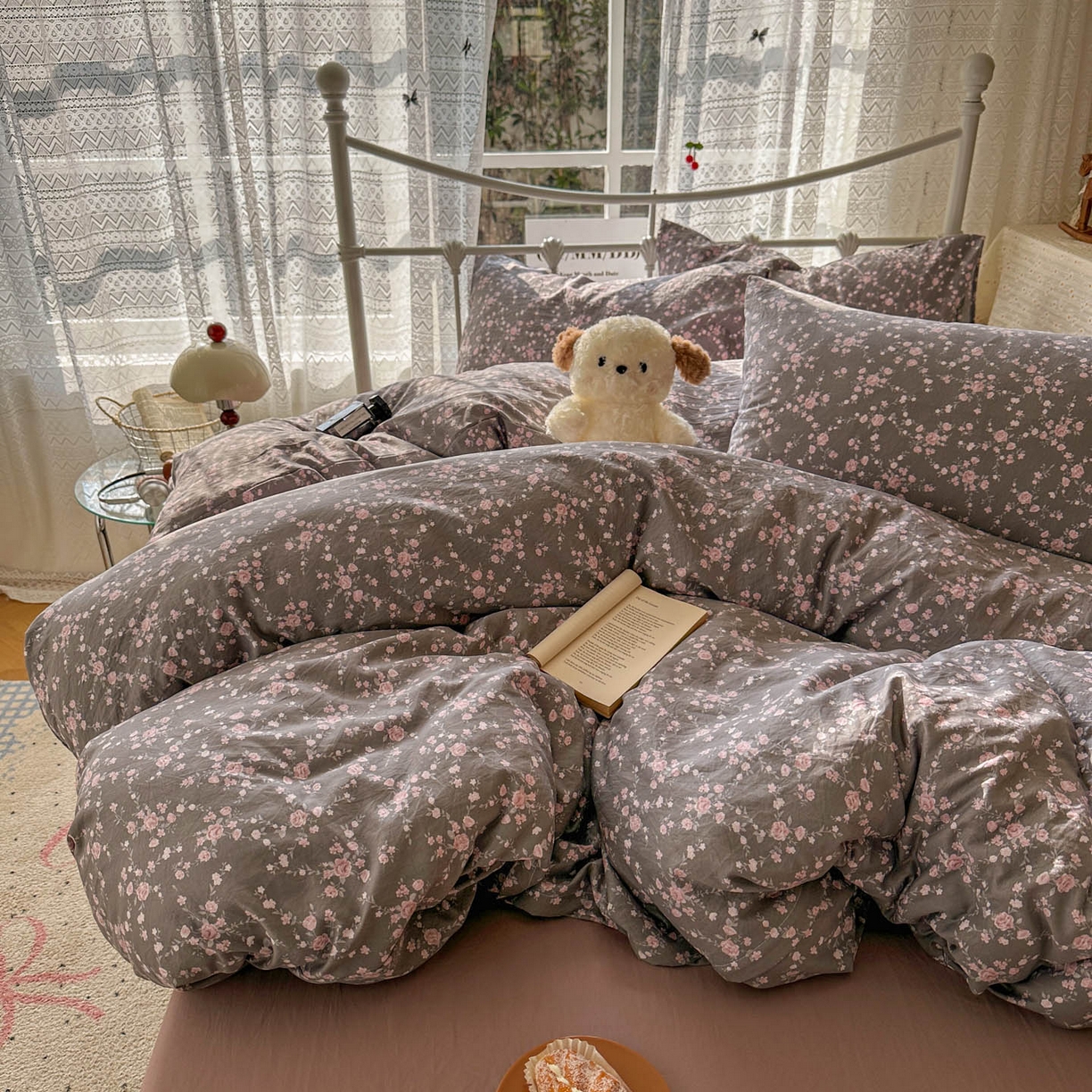 91家纺网 家纺一手货源 找家纺 优选 2025新款加厚爆款小布袋韩国古法水洗棉床单学生三件套床笠款四件套 豆蔻