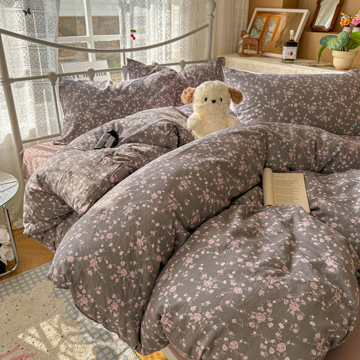 优选 2025新款加厚爆款小布袋韩国古法水洗棉床单学生三件套床笠款四件套 豆蔻