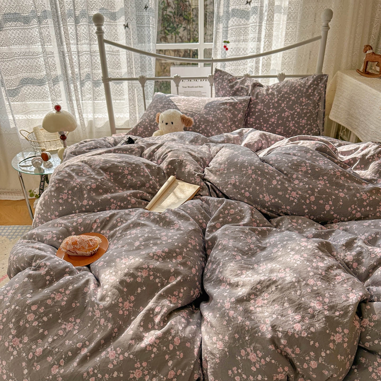 91家纺网 家纺一手货源 找家纺 优选 2025新款加厚爆款小布袋韩国古法水洗棉床单学生三件套床笠款四件套 豆蔻