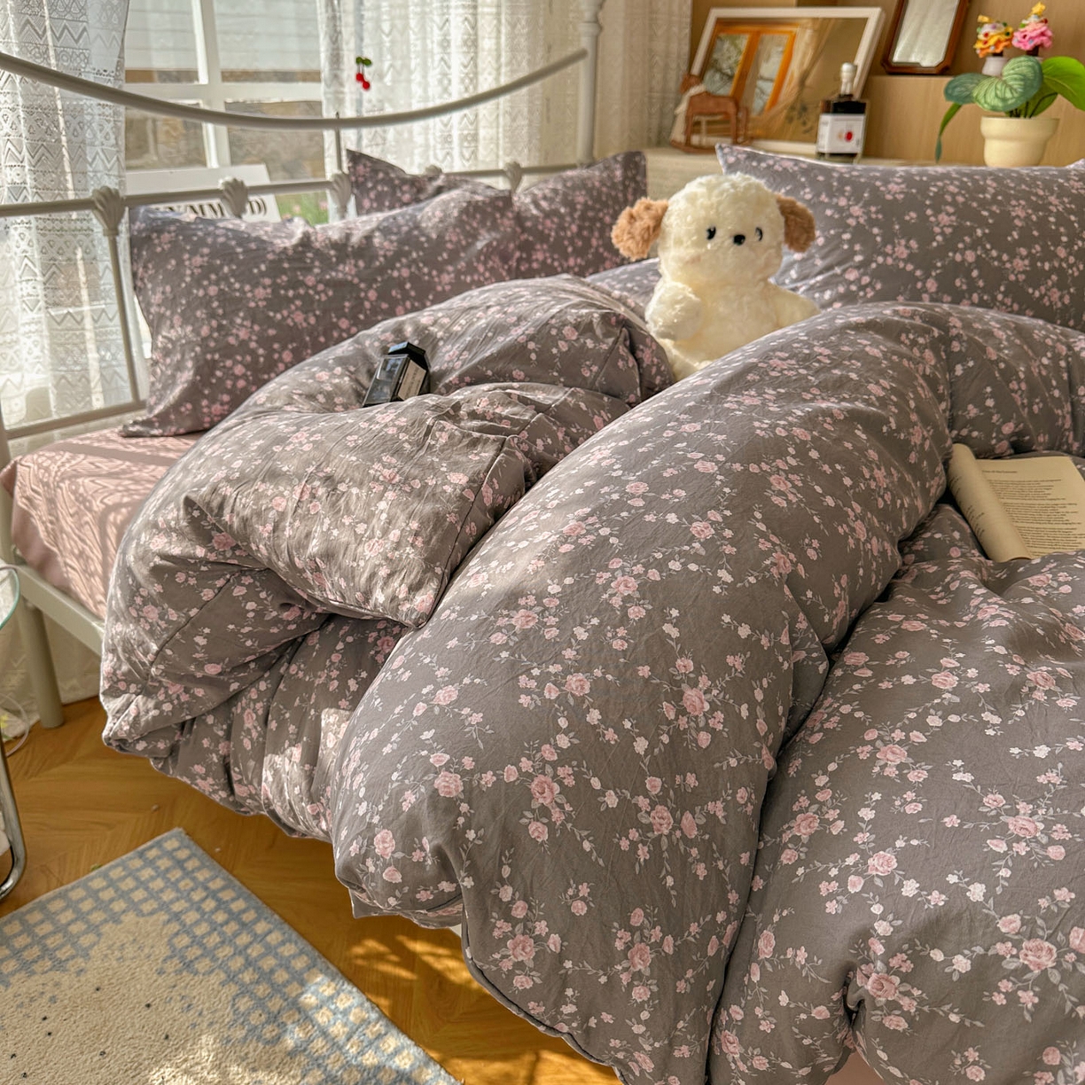 91家纺网 家纺一手货源 找家纺 优选 2025新款加厚爆款小布袋韩国古法水洗棉床单学生三件套床笠款四件套 豆蔻