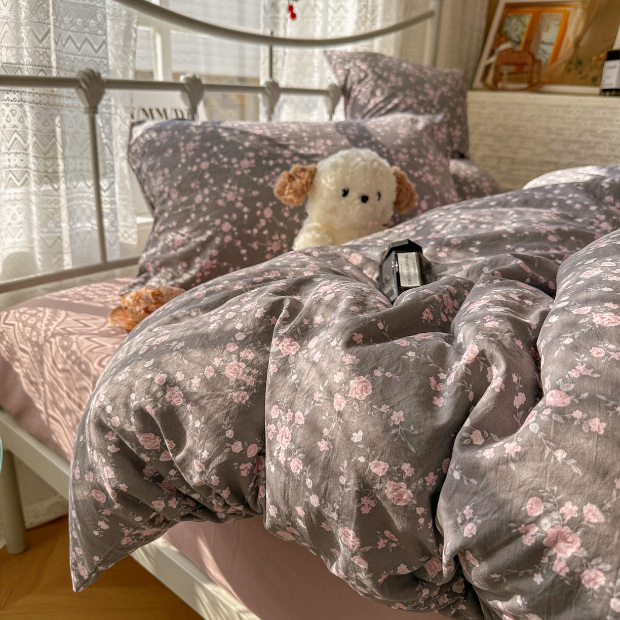 91家纺网 家纺一手货源 找家纺 优选 2025新款加厚爆款小布袋韩国古法水洗棉床单学生三件套床笠款四件套 豆蔻