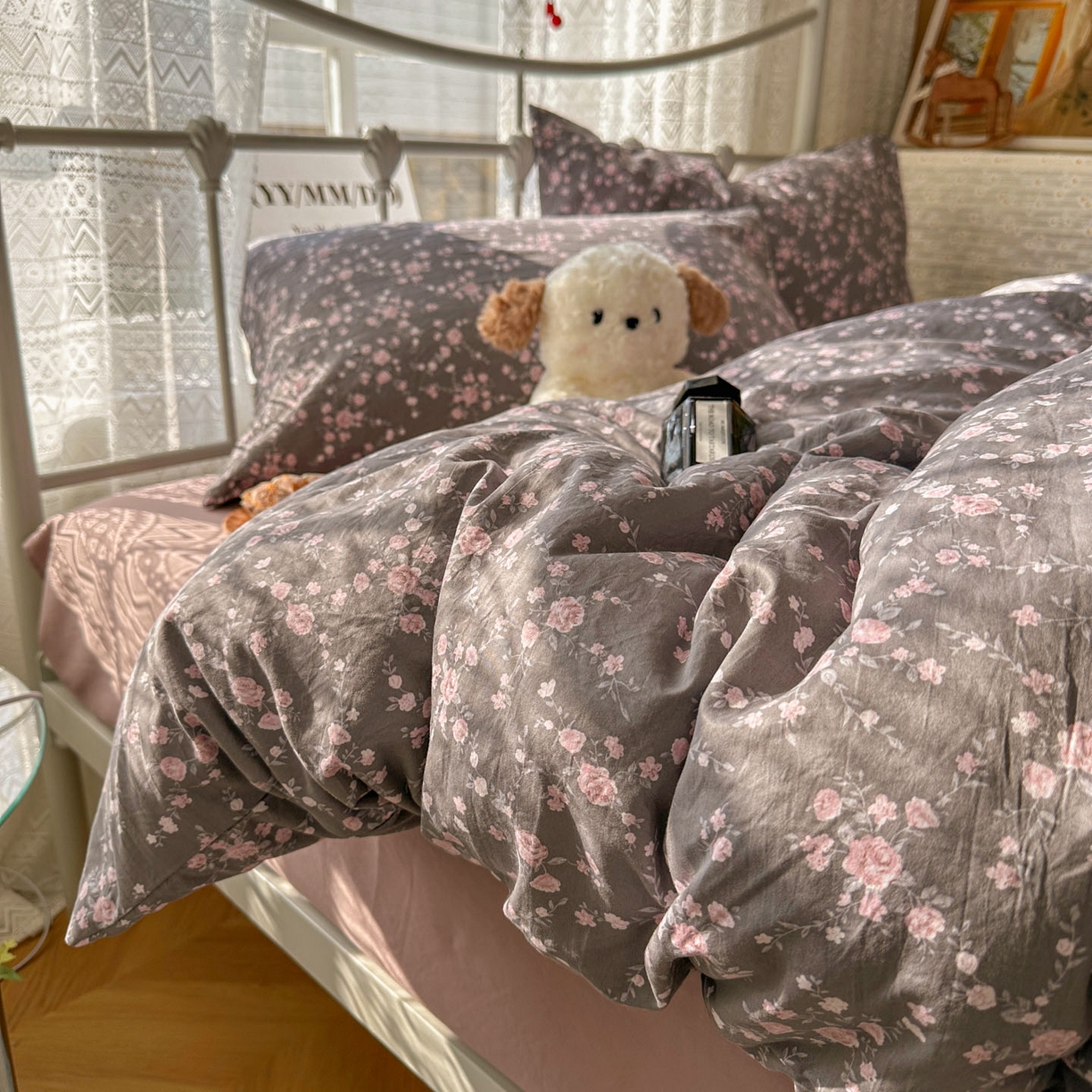 91家纺网 家纺一手货源 找家纺 优选 2025新款加厚爆款小布袋韩国古法水洗棉床单学生三件套床笠款四件套 豆蔻