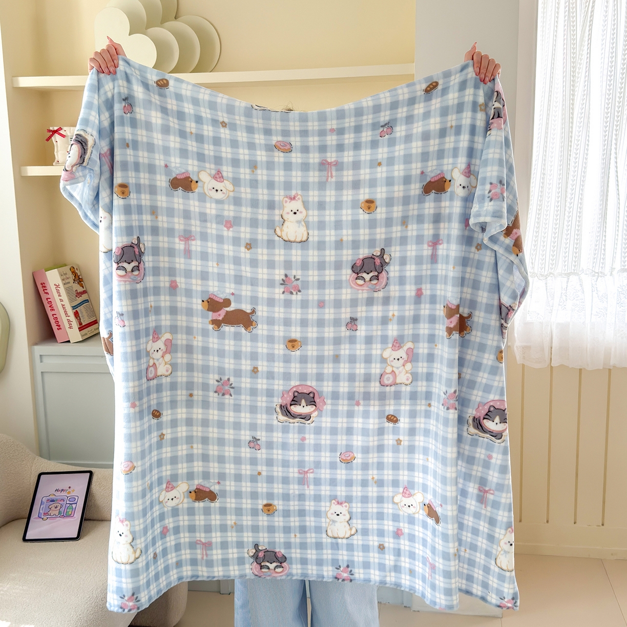 91家纺网 家纺一手货源 找家纺 沐芷 2025 A类牛奶绒毛毯印花盖毯毛毯午休毯卡通多功能沙发毯空调毯 提供买家秀（下载文件包，包含买家秀） 【绒】蓝色小窝