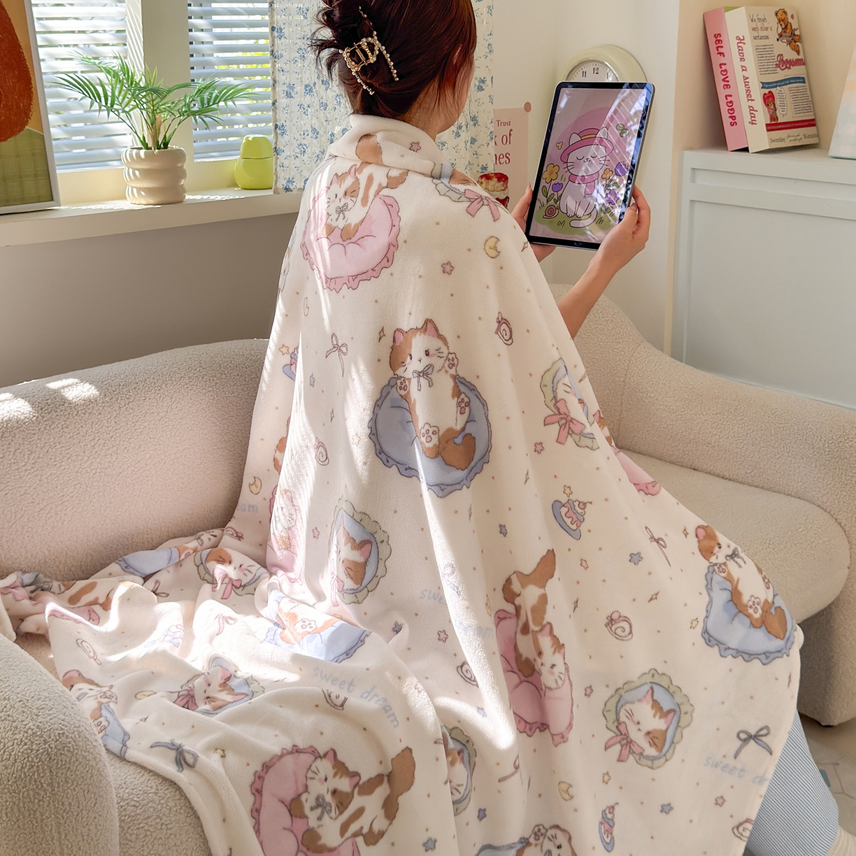 91家纺网 家纺一手货源 找家纺 沐芷 2025 A类牛奶绒毛毯印花盖毯毛毯午休毯卡通多功能沙发毯空调毯 提供买家秀（下载文件包，包含买家秀） 【绒】猫咪礼物