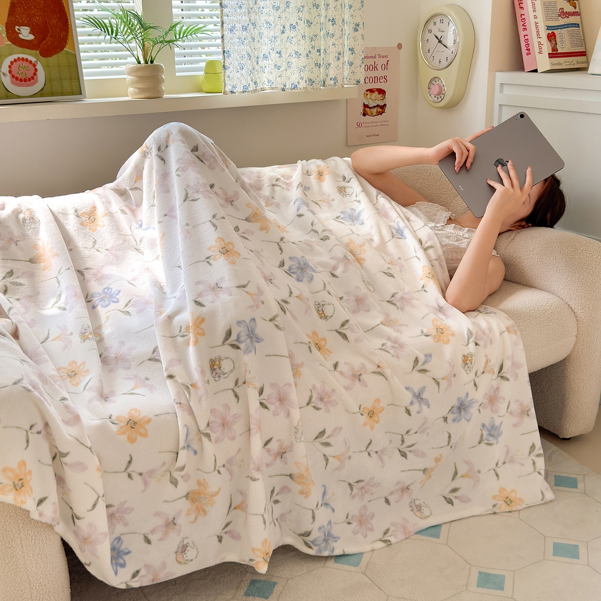 91家纺网 家纺一手货源 找家纺 沐芷 2025 A类牛奶绒毛毯印花盖毯毛毯午休毯卡通多功能沙发毯空调毯 提供买家秀（下载文件包，包含买家秀） 【绒】百合兔