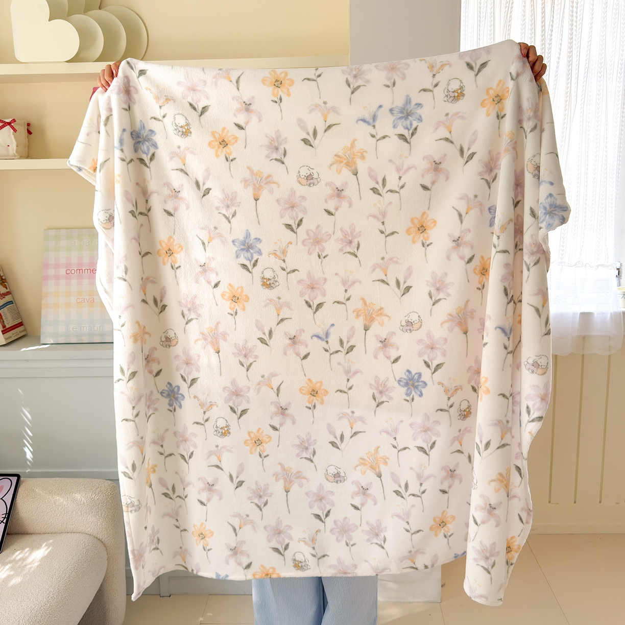 91家纺网 家纺一手货源 找家纺 沐芷 2025 A类牛奶绒毛毯印花盖毯毛毯午休毯卡通多功能沙发毯空调毯 提供买家秀（下载文件包，包含买家秀） 【绒】百合兔