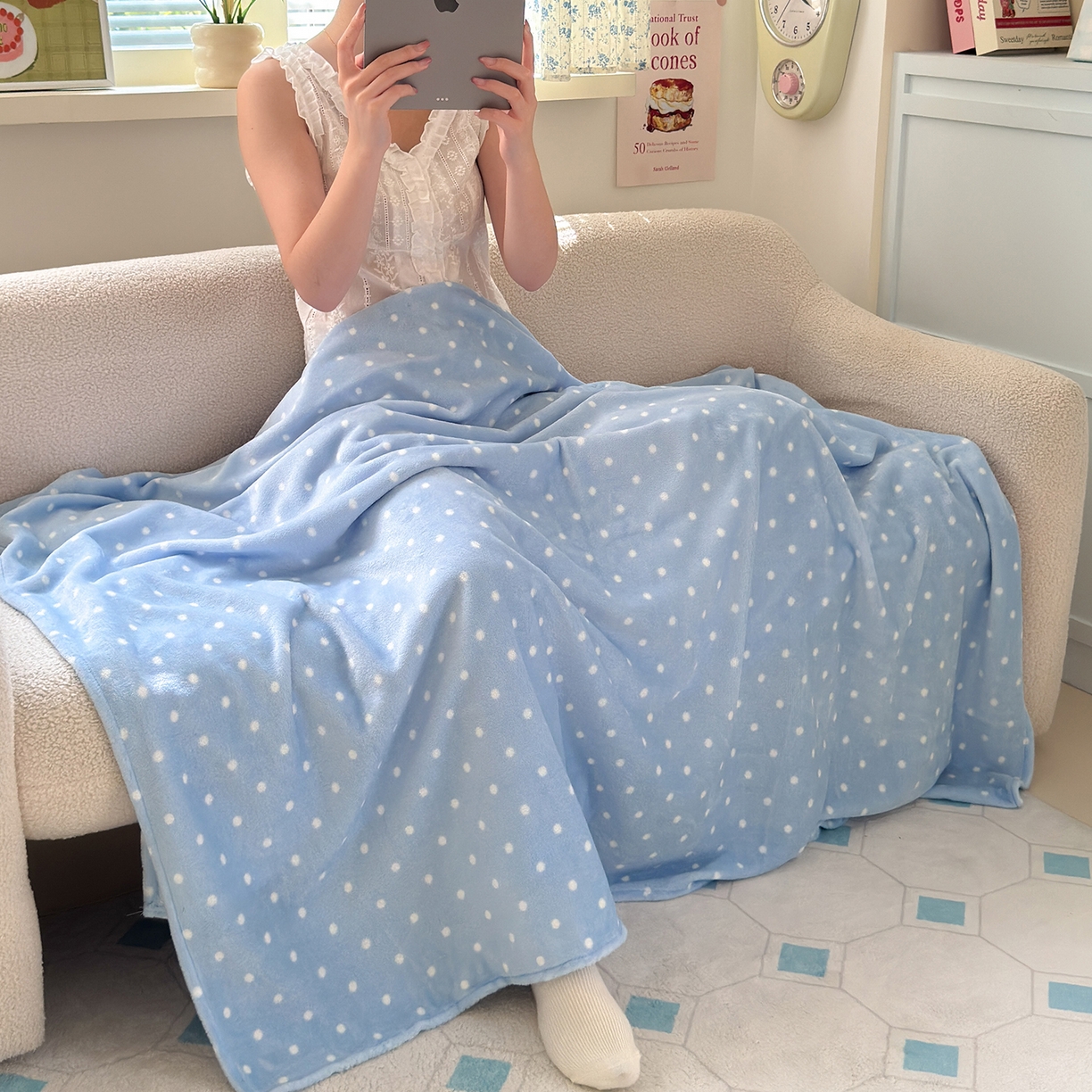 91家纺网 家纺一手货源 找家纺 沐芷 2025 A类牛奶绒毛毯印花盖毯毛毯午休毯卡通多功能沙发毯空调毯 提供买家秀（下载文件包，包含买家秀） 【绒】爱情蓝波点