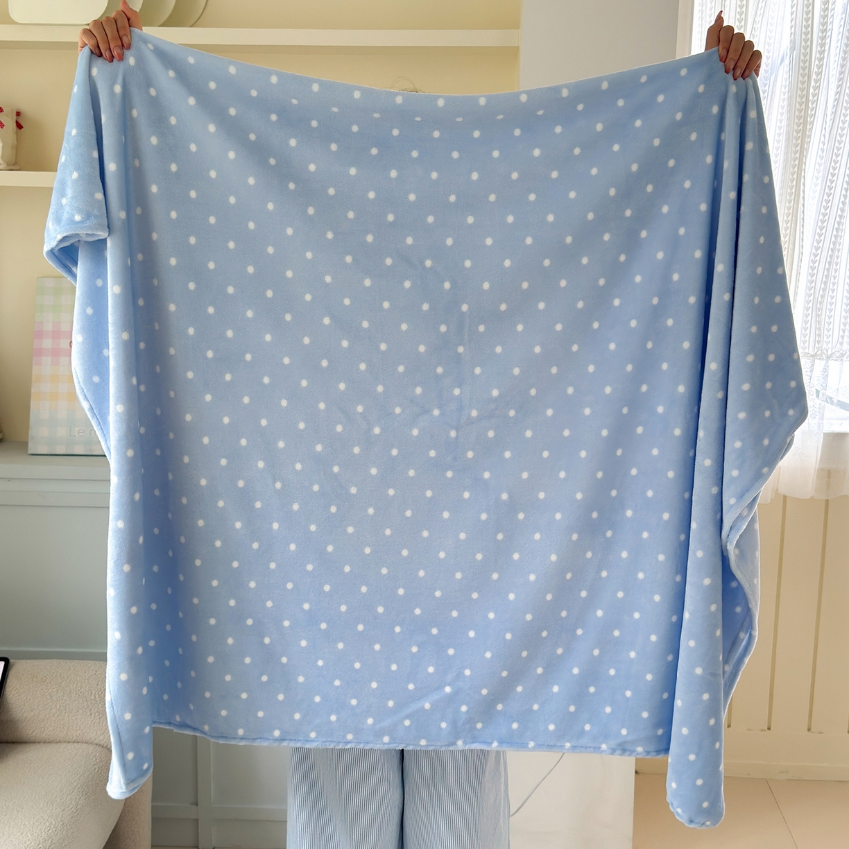 91家纺网 家纺一手货源 找家纺 沐芷 2025 A类牛奶绒毛毯印花盖毯毛毯午休毯卡通多功能沙发毯空调毯 提供买家秀（下载文件包，包含买家秀） 【绒】爱情蓝波点